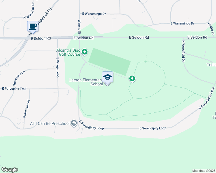 map of restaurants, bars, coffee shops, grocery stores, and more near 2722 East Seldon Road in Wasilla