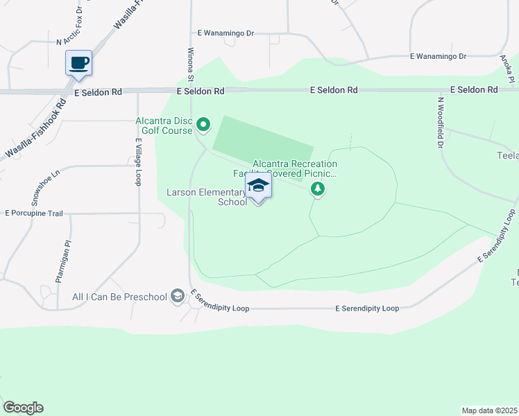 map of restaurants, bars, coffee shops, grocery stores, and more near 2722 East Seldon Road in Wasilla