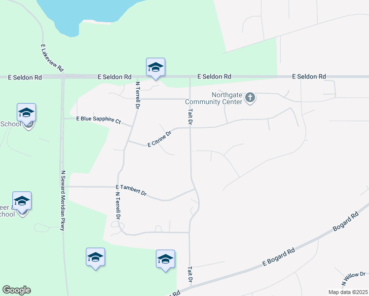 map of restaurants, bars, coffee shops, grocery stores, and more near 2701 North Azurite Circle in Wasilla