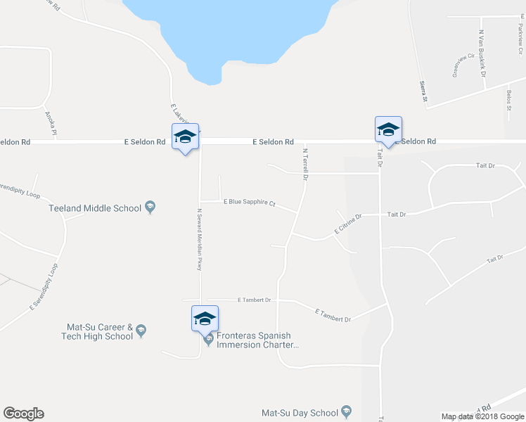 map of restaurants, bars, coffee shops, grocery stores, and more near 3958 East Blue Sapphire Court in Wasilla