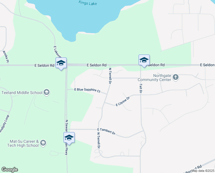 map of restaurants, bars, coffee shops, grocery stores, and more near 2942 North Terrell Drive in Wasilla