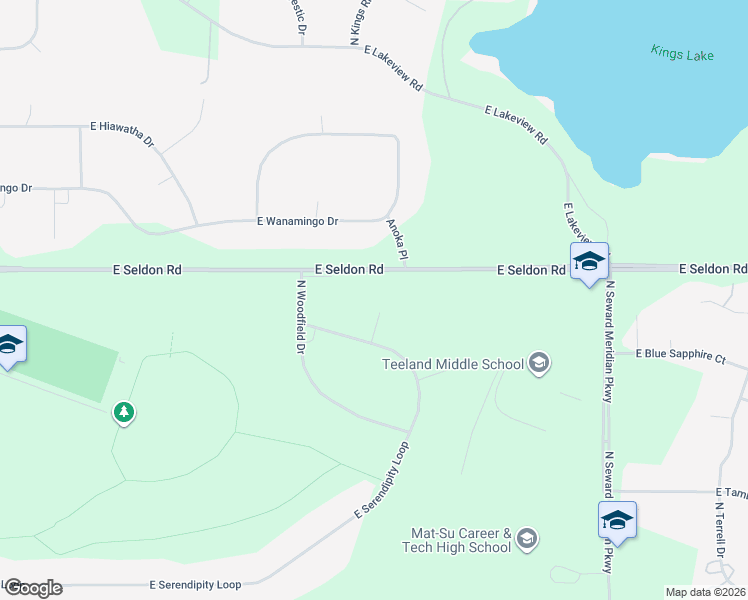 map of restaurants, bars, coffee shops, grocery stores, and more near 3170 Wanamingo Drive in Wasilla