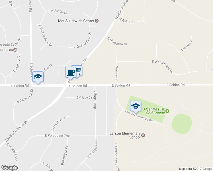 map of restaurants, bars, coffee shops, grocery stores, and more near East Seldon Road in Wasilla