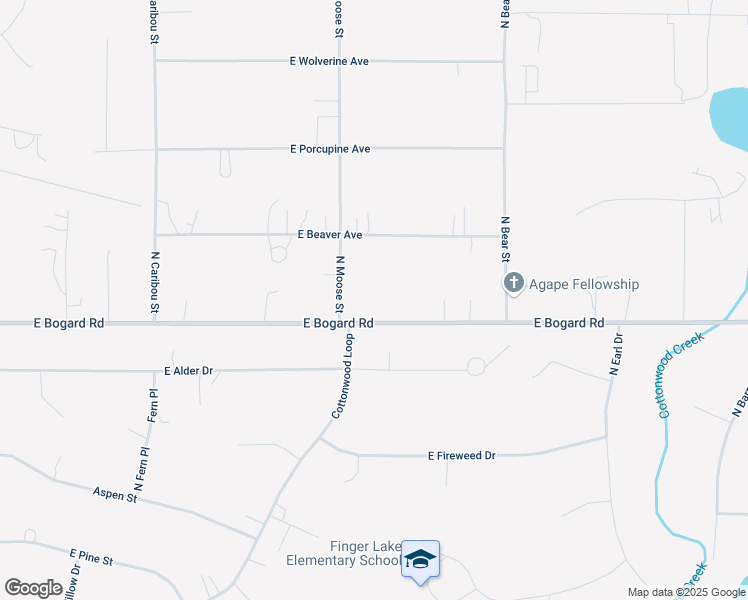 map of restaurants, bars, coffee shops, grocery stores, and more near 5735 East Bogard Road in Wasilla
