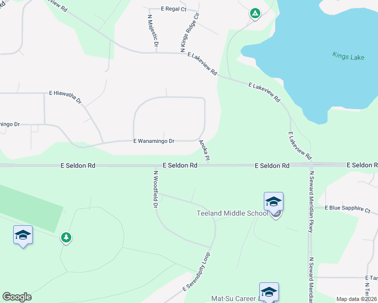map of restaurants, bars, coffee shops, grocery stores, and more near 3170 Wanamingo Drive in Wasilla