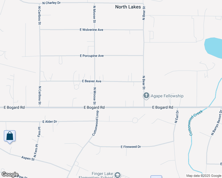map of restaurants, bars, coffee shops, grocery stores, and more near 5800 East Beaver Avenue in Wasilla