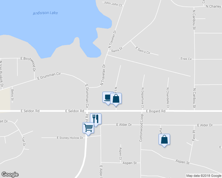 map of restaurants, bars, coffee shops, grocery stores, and more near 3090 North Lazy Eight Court in Palmer