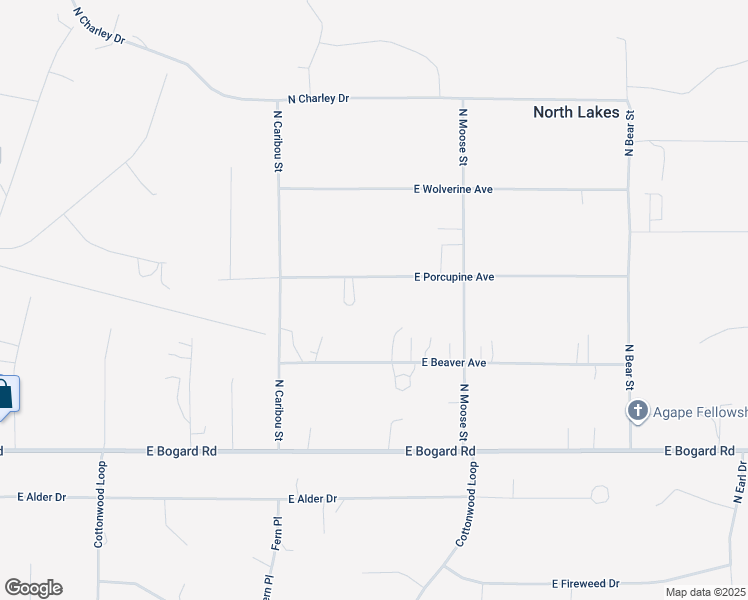 map of restaurants, bars, coffee shops, grocery stores, and more near 5600 East Porcupine Avenue in Wasilla
