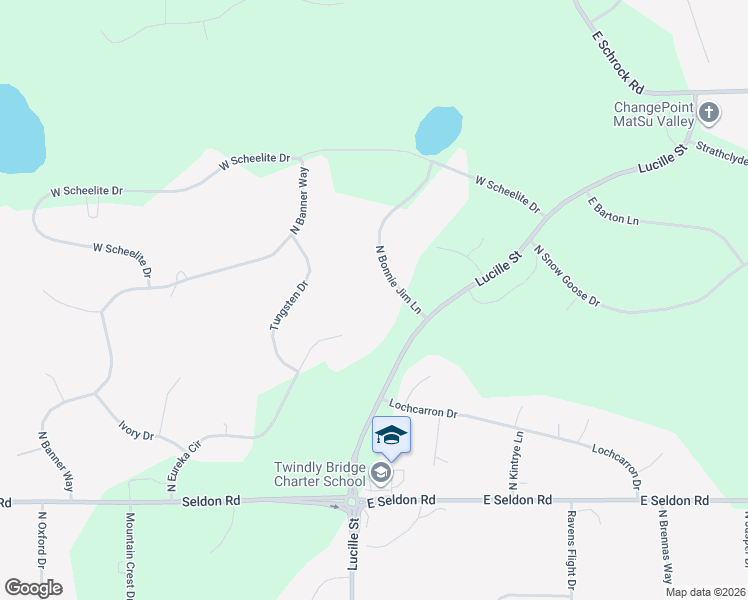 map of restaurants, bars, coffee shops, grocery stores, and more near 3360 North Bonnie Jim Lane in Wasilla