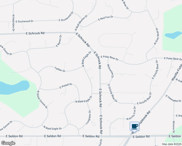 map of restaurants, bars, coffee shops, grocery stores, and more near 1880 Bald Eagle Circle in Wasilla