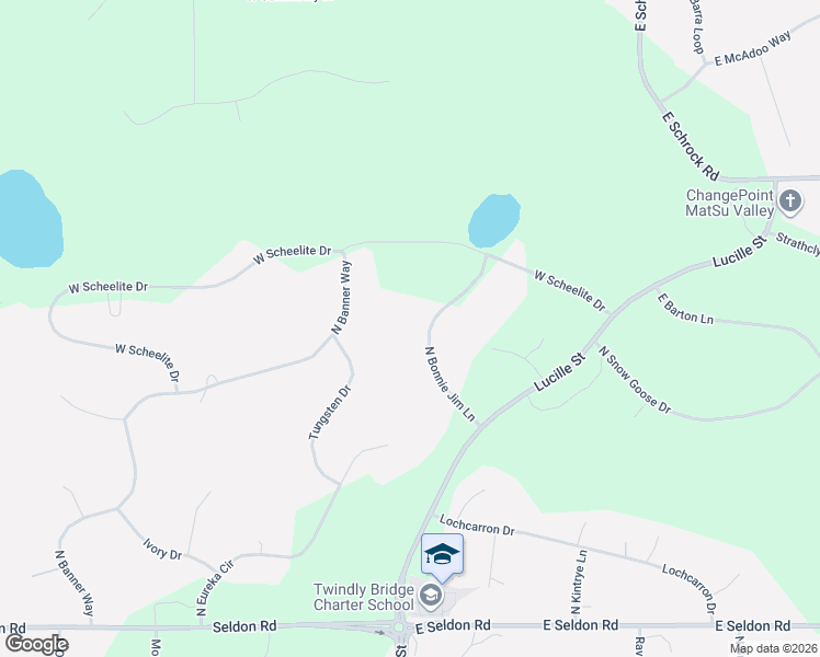 map of restaurants, bars, coffee shops, grocery stores, and more near 3500 North Bonnie Jim Lane in Wasilla