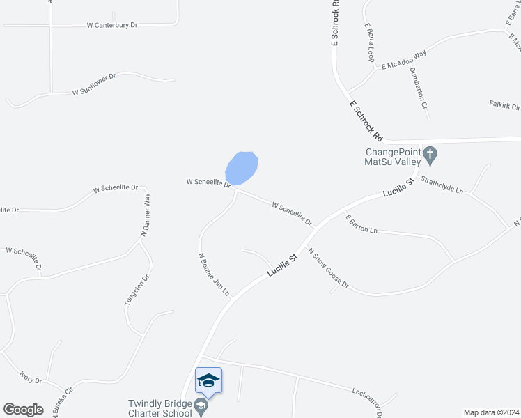 map of restaurants, bars, coffee shops, grocery stores, and more near 280 West Scheelite Drive in Wasilla