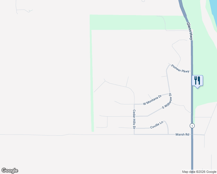 map of restaurants, bars, coffee shops, grocery stores, and more near 1330 Cedar Hills Drive in Palmer
