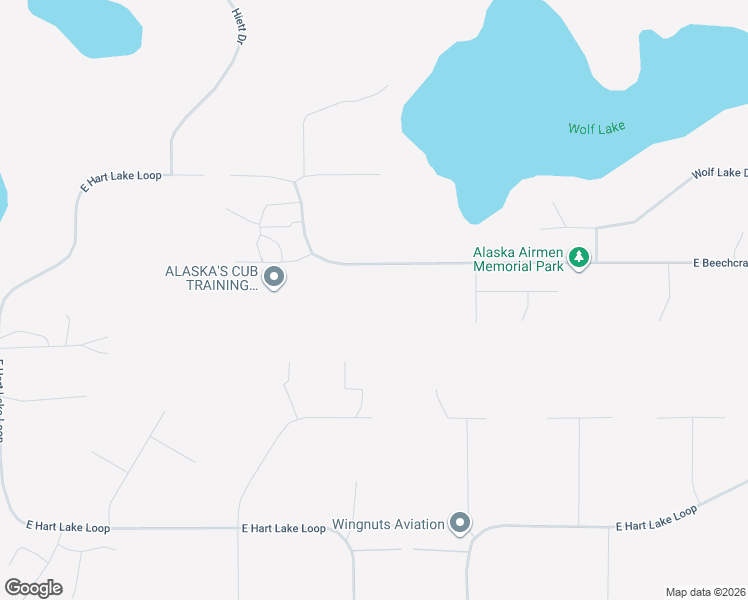 map of restaurants, bars, coffee shops, grocery stores, and more near 6434 East Beechcraft Road in Wasilla
