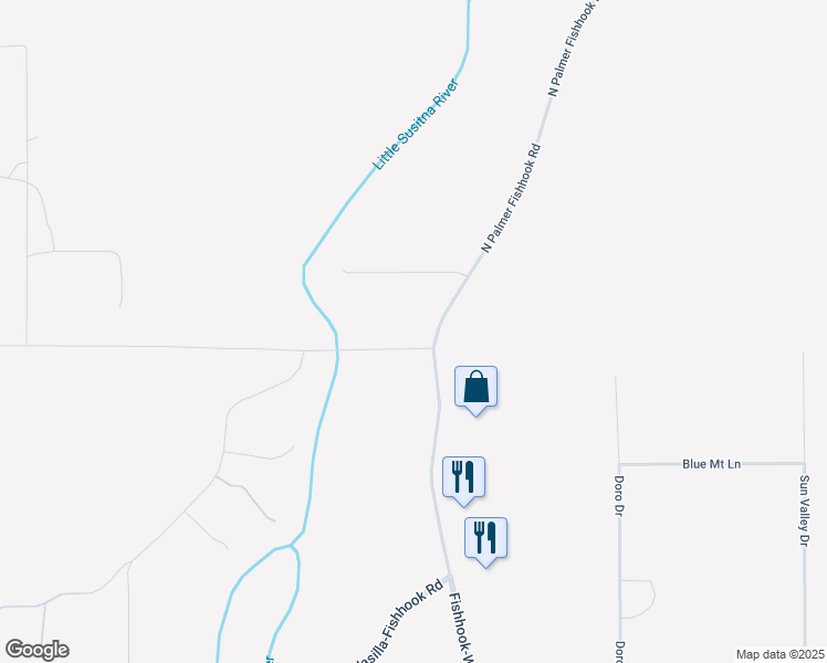 map of restaurants, bars, coffee shops, grocery stores, and more near 8583 East Edgerton Parks Road in Palmer