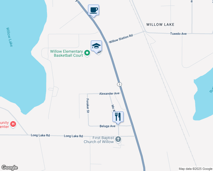 map of restaurants, bars, coffee shops, grocery stores, and more near 23479 Alexander Avenue in Willow