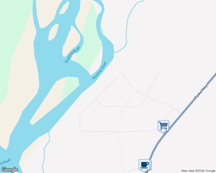 map of restaurants, bars, coffee shops, grocery stores, and more near South Salmon Run Road in Susitna North