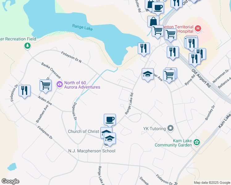 map of restaurants, bars, coffee shops, grocery stores, and more near 6220 Finlayson Docteur in Yellowknife