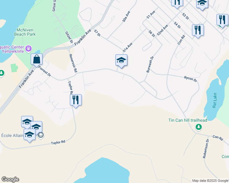 map of restaurants, bars, coffee shops, grocery stores, and more near 15 Ptarmigan Road in Yellowknife