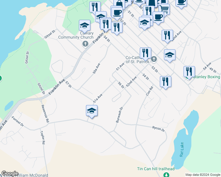 map of restaurants, bars, coffee shops, grocery stores, and more near 5604 51A Avenue in Yellowknife