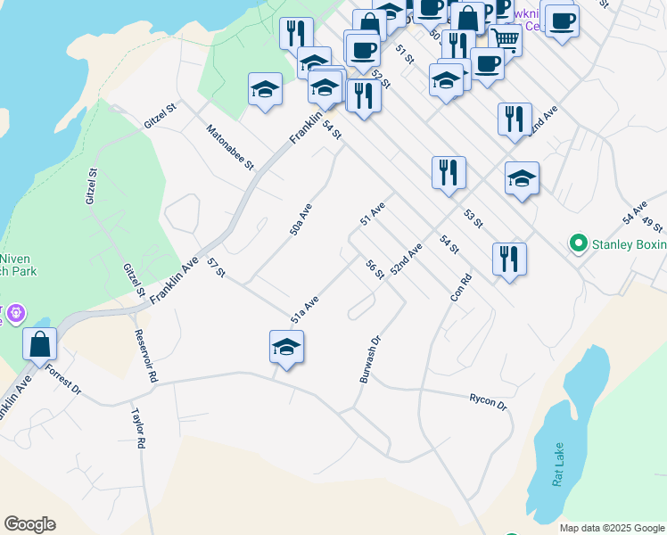 map of restaurants, bars, coffee shops, grocery stores, and more near 5603 51A Avenue in Yellowknife