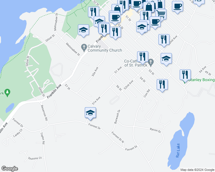 map of restaurants, bars, coffee shops, grocery stores, and more near 5604 51A Avenue in Yellowknife
