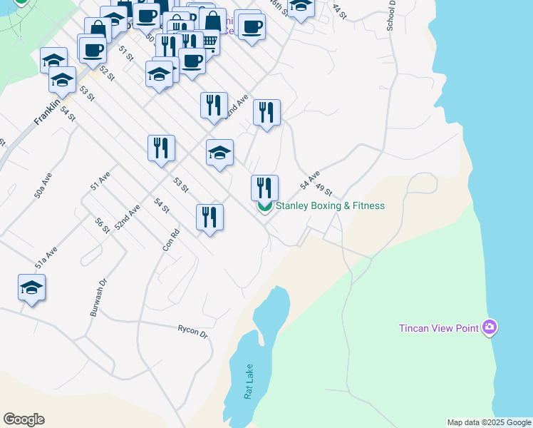 map of restaurants, bars, coffee shops, grocery stores, and more near 5437 52 Street in Yellowknife