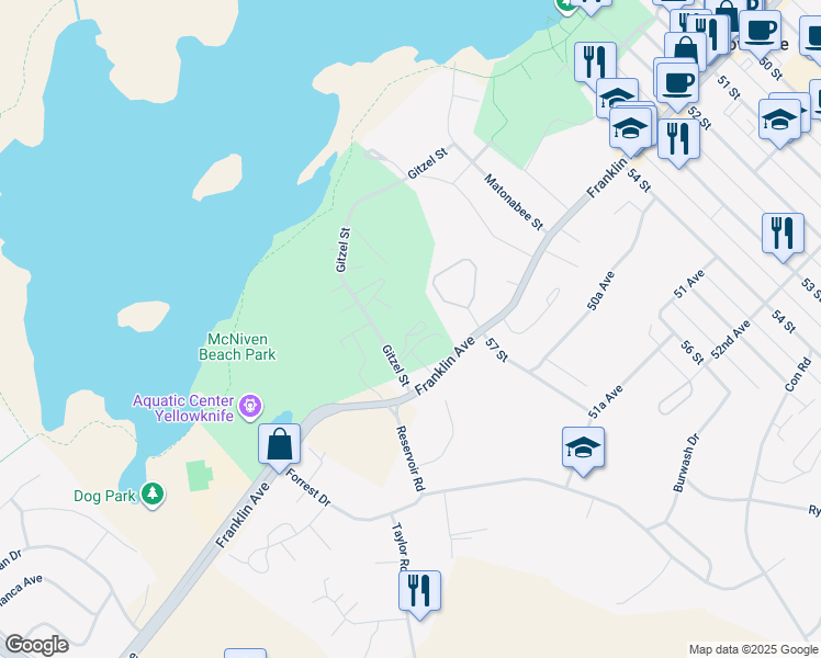 map of restaurants, bars, coffee shops, grocery stores, and more near 992 Gitzel Street in Yellowknife