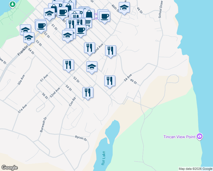 map of restaurants, bars, coffee shops, grocery stores, and more near 5303 52 Street in Yellowknife