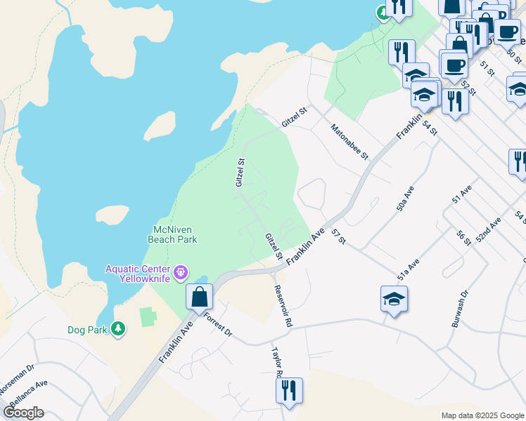 map of restaurants, bars, coffee shops, grocery stores, and more near 1000 Gitzel Street in Yellowknife
