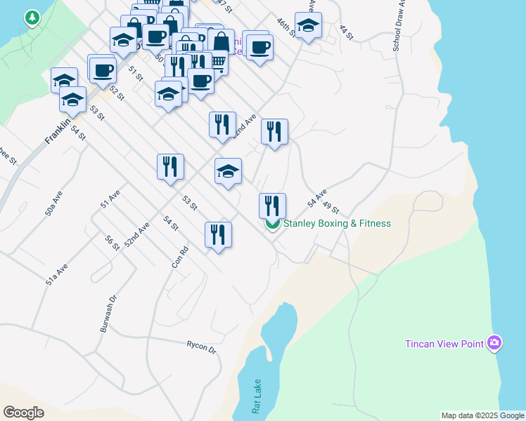 map of restaurants, bars, coffee shops, grocery stores, and more near 5302 51 Street in Yellowknife