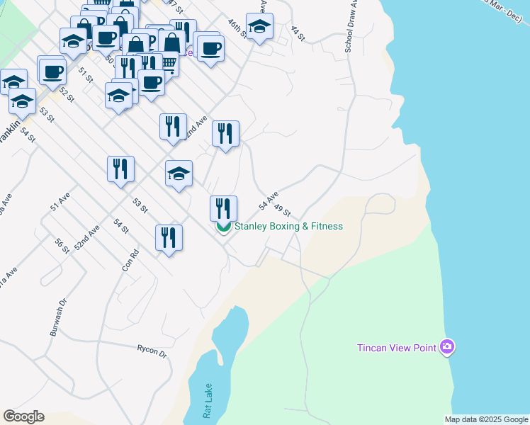 map of restaurants, bars, coffee shops, grocery stores, and more near 4905 54 Avenue in Yellowknife