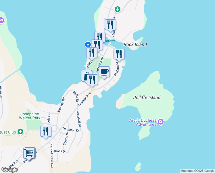 map of restaurants, bars, coffee shops, grocery stores, and more near 3533 McDonald Drive in Yellowknife
