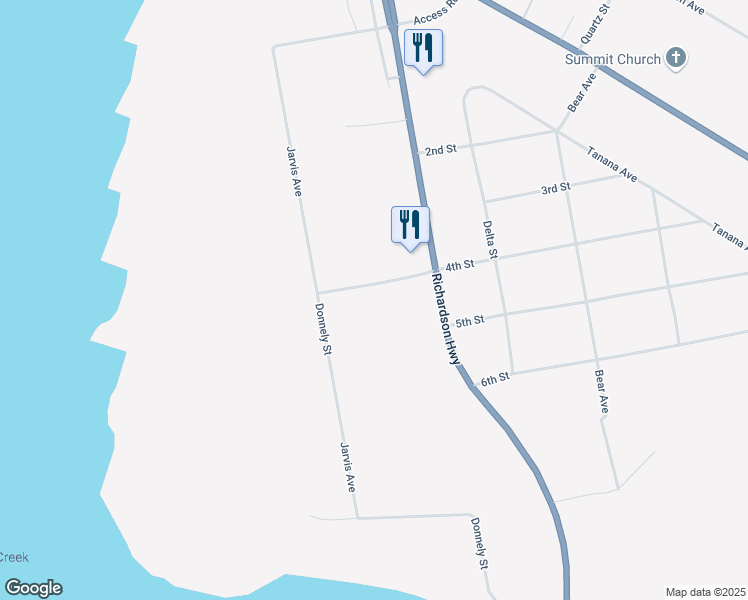 map of restaurants, bars, coffee shops, grocery stores, and more near 1269 Richardson Highway in Delta Junction
