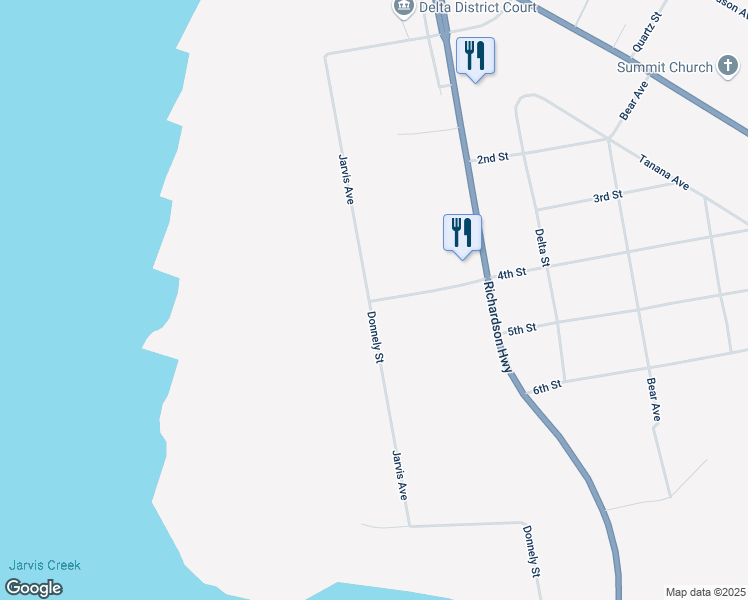 map of restaurants, bars, coffee shops, grocery stores, and more near 1269 Richardson Highway in Delta Junction