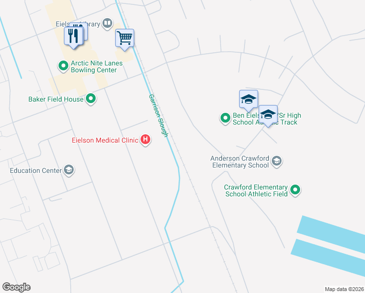 map of restaurants, bars, coffee shops, grocery stores, and more near in Eielson Air Force Base