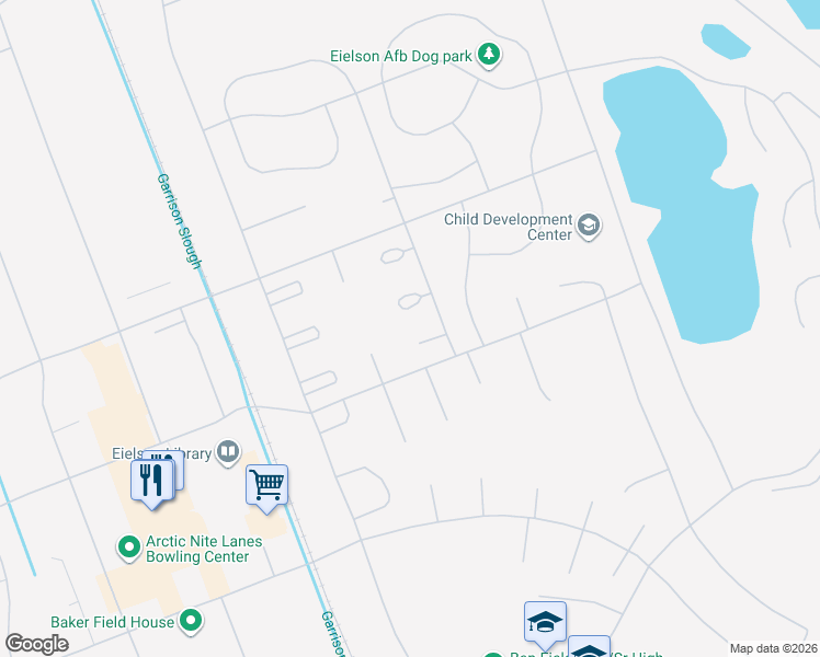 map of restaurants, bars, coffee shops, grocery stores, and more near 5188 Koyuk Street in Eielson Air Force Base