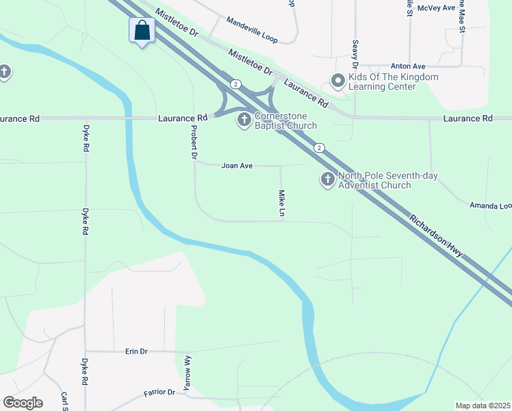 map of restaurants, bars, coffee shops, grocery stores, and more near 3054 Probert Drive in North Pole