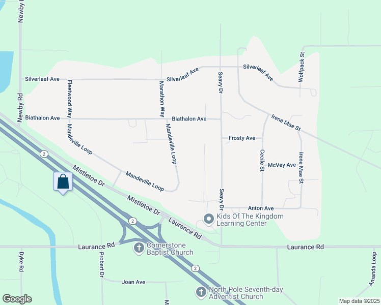 map of restaurants, bars, coffee shops, grocery stores, and more near 3591 Mandeville Loop in North Pole