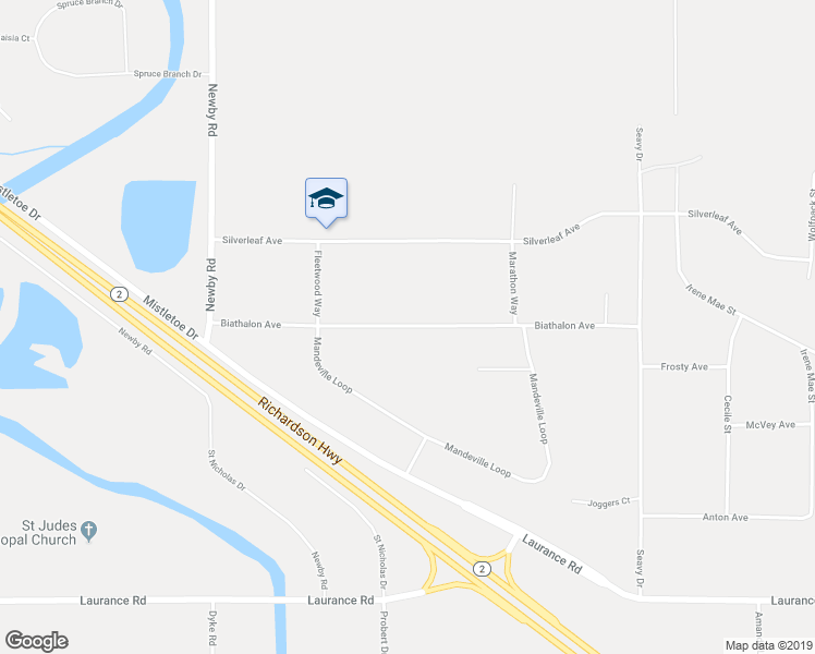 map of restaurants, bars, coffee shops, grocery stores, and more near 3531 Biathalon Avenue in North Pole