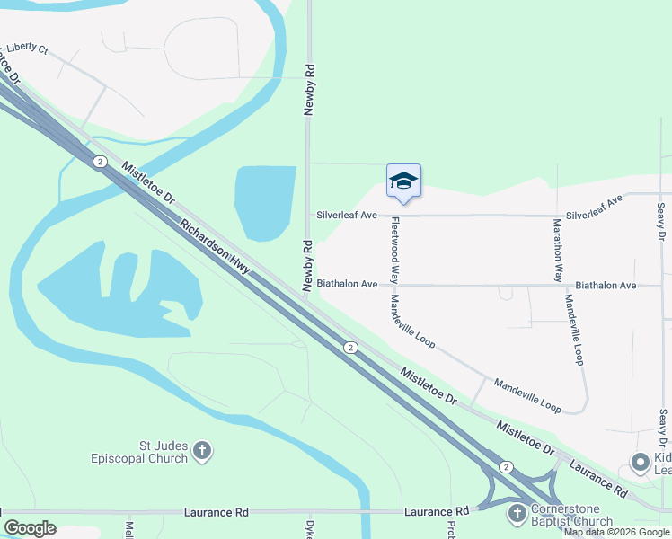 map of restaurants, bars, coffee shops, grocery stores, and more near 3472 Biathalon Avenue in North Pole