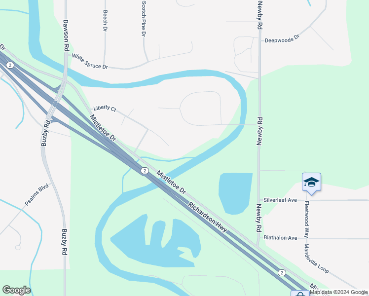 map of restaurants, bars, coffee shops, grocery stores, and more near 3410 Liberty Court in North Pole