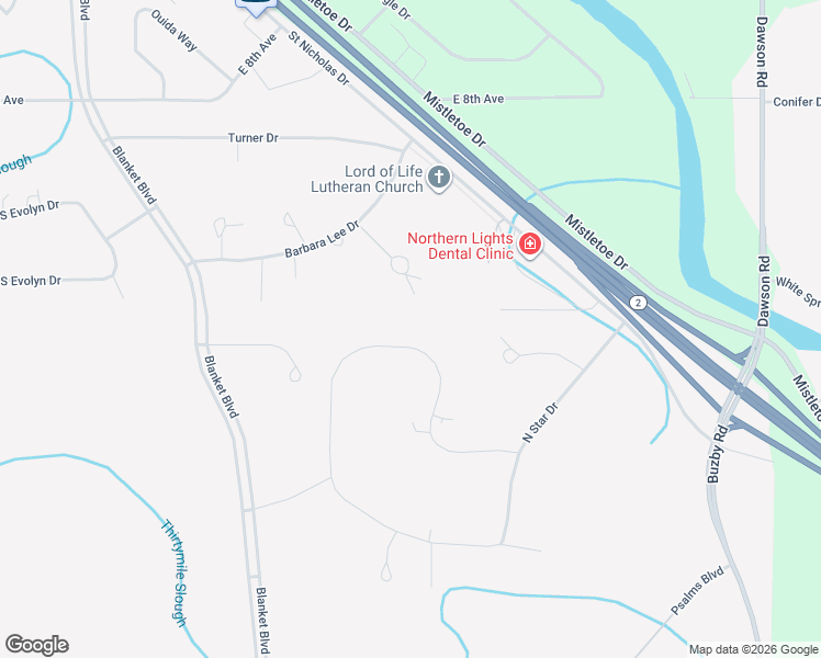 map of restaurants, bars, coffee shops, grocery stores, and more near 1015 Shirley Turnaround in North Pole