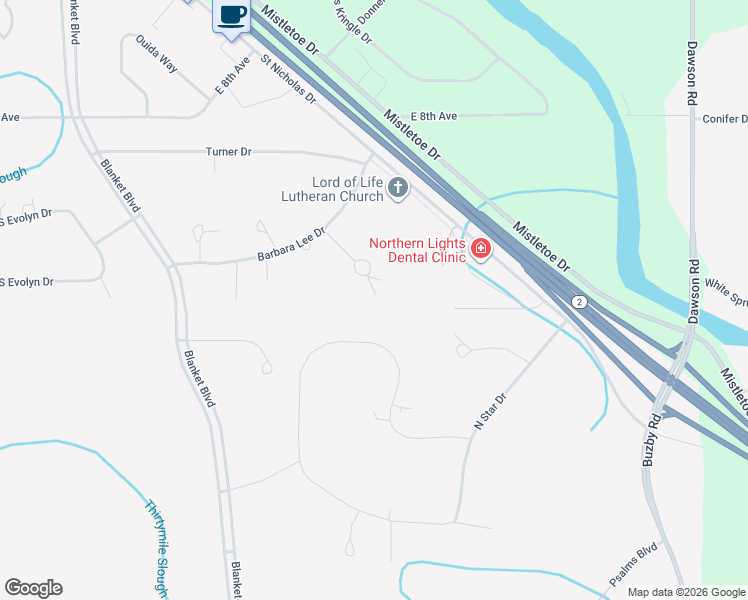 map of restaurants, bars, coffee shops, grocery stores, and more near 1015 Shirley Turnaround in North Pole