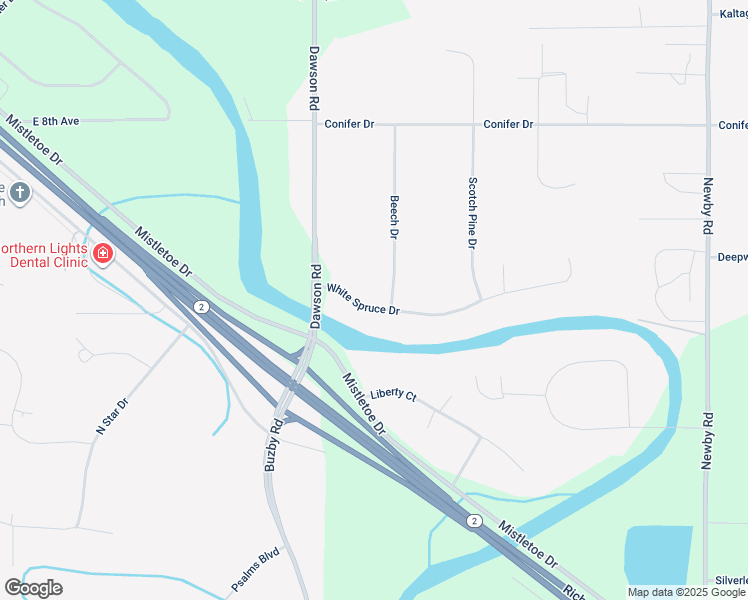 map of restaurants, bars, coffee shops, grocery stores, and more near 3320 White Spruce Drive in North Pole