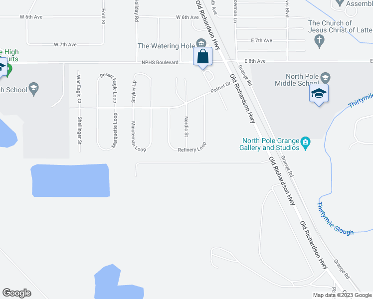 map of restaurants, bars, coffee shops, grocery stores, and more near 920 Nordic Street in North Pole