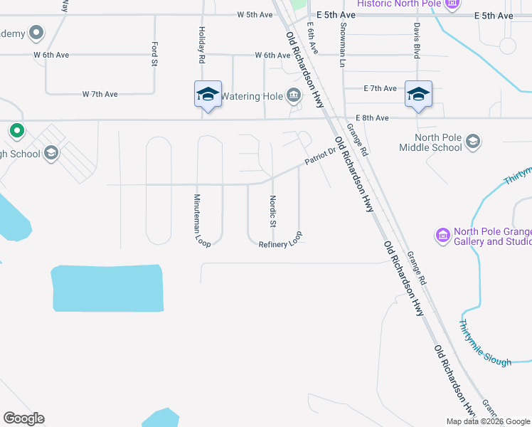 map of restaurants, bars, coffee shops, grocery stores, and more near 831 Nordic Street in North Pole