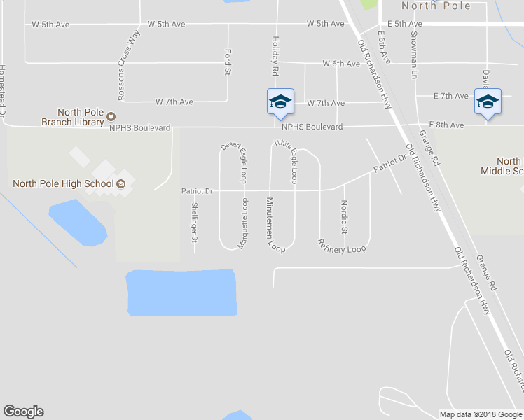 map of restaurants, bars, coffee shops, grocery stores, and more near 982 Minutemen Loop in North Pole