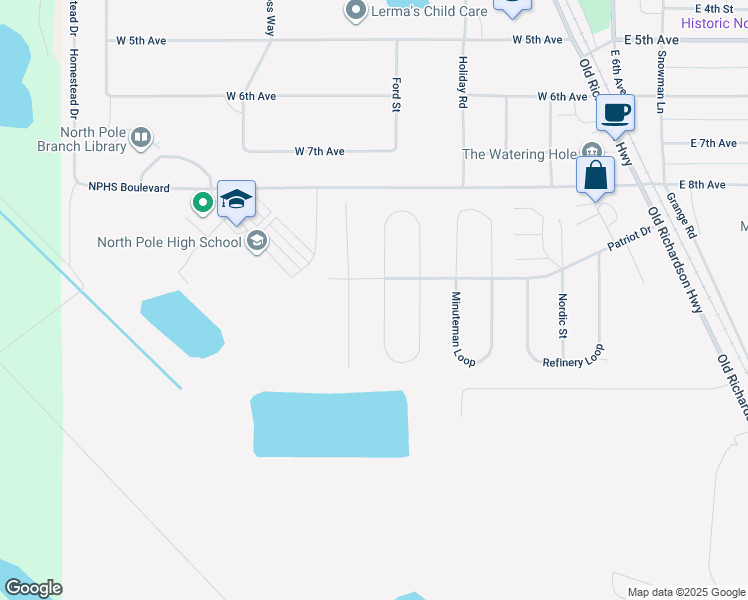 map of restaurants, bars, coffee shops, grocery stores, and more near 984 Marquette Loop in North Pole