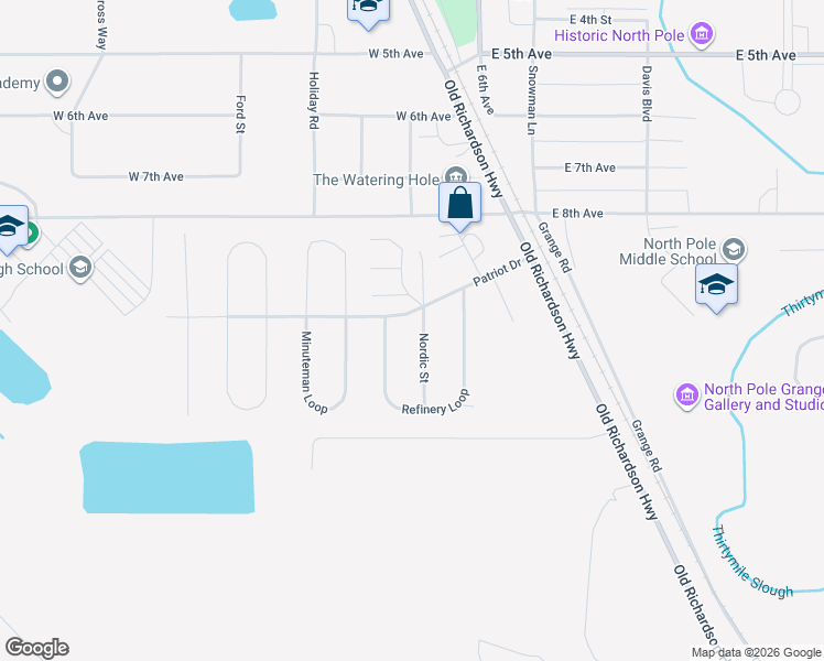 map of restaurants, bars, coffee shops, grocery stores, and more near 831 Nordic Street in North Pole